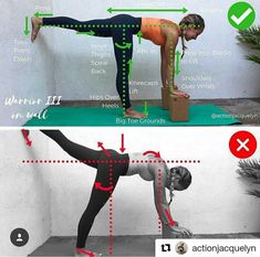 a woman doing yoga poses with the instructions for her to do it in different positions