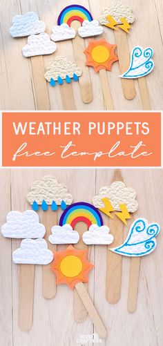 the weather puppets are made out of popsicle sticks