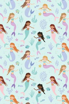 the little mermaids are swimming in the water