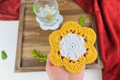 Crochet Flower Coaster Pattern, Flower Coaster Pattern, Crochet Flower Coaster, Crocheted Tops, Coaster Patterns