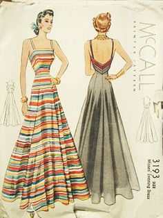 McCall 3193 | ca. 1939 Misses' Evening Dress Estilo Kardashian, Vintage Evening Gowns, Late 30s, Patron Vintage, Retro Sewing Patterns, Robes Vintage, Fashion Illustration Vintage, 30s Fashion, Color Illustration