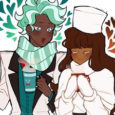 two women are dressed up as chefs and one is holding a bottle with something in it