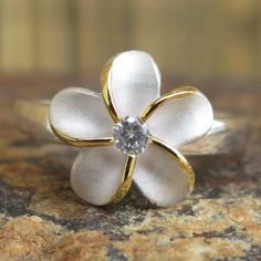 Hawaiian Silver Two Tone Gold Plumeria Flower Cz Wedding Ring Band 12Mm Sr2035 Hawaiian Wedding Rings, Hawaiian Heirloom Jewelry, Wedding 101, Hawaiian Design, Royal Rings, Hawaii Jewelry, Custom Wedding Rings, Heirlooms Jewelry, White Gold Wedding Rings