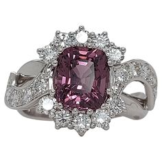 18kt White Gold Ring with a 3.25 Ct No Heat Spinel Spinel stone and 1.2ct Diamonds Exclusive handcrafted 18 kt diamond Spinel Ring,One of a kind. Stone: Natural Unheated Spinel stone 3.25 Carat Diamonds: 20 brilliant cut diamonds, together 1.2ct diamonds Material: 18kt White gold Ring size: 58.3 EU / 7 US ( can be adjusted for free) Total weight: 8.1 gram / 0.290 oz 5.2 dwt Diamond Ballerina Ring, Retro Engagement Rings, Tsavorite Ring, Spinel Stone, Modern Wedding Rings, Spinel Ring, Art Deco Wedding Rings, Gold Cocktail Ring, White Gold Diamond Rings