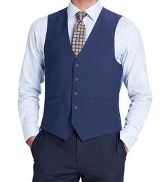 Vanderbilt Collection  - Classic Dress Vest 5 Buttons Regular Fit In Blue Blue Cotton Vest With Pockets, Luxury Blue Vest With Pockets, Cheap Blue V-neck Vest, Affordable Blue V-neck Vest, Blue Button-up Vest With Button Closure, Dress Vest, Hat Size Chart, Suit Fabric, Short Suit