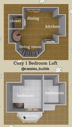 the floor plan for an apartment with two bathrooms and one bedroom, which is divided into separate rooms