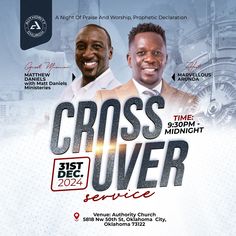 the flyer for cross over service with two men