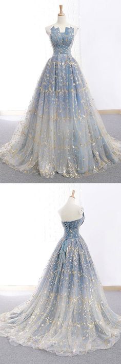 Dress Applique, Gold Evening Dresses, Tulle Evening Dress, Sweetheart Prom Dress, Unique Prom Dresses, Girly Dresses