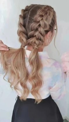 Loose Double Dutch Braids, Prom Hairstyles Pigtails, Cute Dutch Braid Ideas, Prom Hairstyles French Braid, Hairstyle Ideas Updos, Dutch Braid Prom Hair, French Braids Ideas, Different Dutch Braid Styles, Dutch Hair Braids