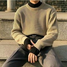 Men Clothing Styles Aesthetic, Kpop Outfits Guys, Sweater Male Outfit, Male Turtleneck Outfit, Soft Male Outfits, Boy Clothing Ideas, Men Turtleneck Outfits, Black Beige Outfit, Beige Black Outfit