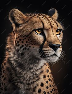 a cheetah is staring at the camera with an intense look on its face