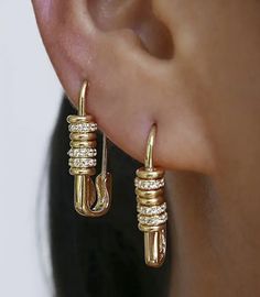 Maggie Clear Beaded Gold Safety Pin Earrings Safety Pin Jewelry, Edgy Earrings, Pin Earrings, Safety Pin Earrings, Wholesale Accessories, Alloy Earrings, Hanging Earrings, Pin Jewelry, Geometric Earrings