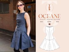 Oceane Boat Neck Drop Waist Gathered Mini Skirt Denim Dress Sewing Pattern - Etsy Denim Dress Sewing, Sewing Patterns Skirt, Diy Skirts, Mini Skirt Denim, Drop Waist Skirt, Unique Skirts, Seam Allowance, Trendy Sewing, Letter Format