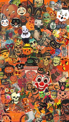 a large pile of halloween stickers on top of each other in different colors and sizes