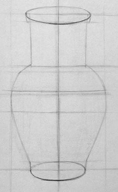 a line drawing of a vase on a wall with the bottom half drawn up to show it's height