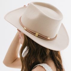 Everything you need in a hat band - adjustable, removable + confidence-boosting. A minimalist vegan leather hat wrap band featuring gold detailing to naturally elevate any look. Leather Hat, Leather Hats, Confidence Boost, Hat Band, Leather Wraps, Gold Details, Dusty Pink, Vegan Leather, Off White