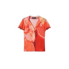 Brand: Desigual Gender: Women Type: Shirts Season: Spring/Summer PRODUCT DETAIL • Color: orange • Pattern: floral • Fastening: slip on • Sleeves: short • Neckline: round neck COMPOSITION AND MATERIAL • Composition: -4% elastane -96% polyester • Washing: machine wash at 30° Summer Orange V-neck Blouse, Orange V-neck Shirt For Summer, Orange V-neck Summer Shirt, Casual Orange Shirt For Summer, Summer Graphic Print Short Sleeve Blouse, Summer Graphic Print Blouse With Short Sleeves, Summer Blouse With Graphic Print And Short Sleeves, Summer Casual Blouse With Graphic Print, Casual Summer Blouse With Graphic Print