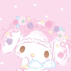 a hello kitty wallpaper with hearts and flowers in the center, on a pink background