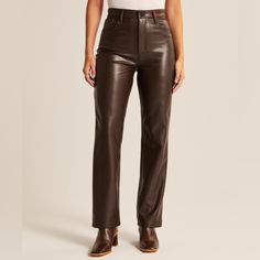 Curve Love Vegan Leather 90s Straight Pant Dark Brown Size 29/ 8 Faux Leather Jeans, Brown Leather Pants, Silver Pants, Abercrombie (women), Leather Pants Women, Leather Pant, Women's Bottoms, High Rise Pants, Faux Leather Pants