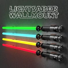 four lightsaber wallmounts with different colors