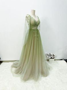 Green Formal Dress, Tulle Party Dress, Green Gradient, The Dress, Party Dress, A Line