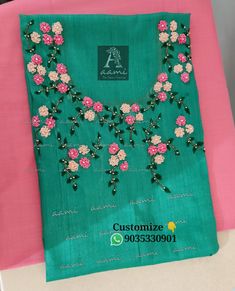 Hand Embroidery Designs For Kurti, Churidar Embroidery, Embroidery Kurtis, Salwar Neck Designs, Embroidery On Kurtis