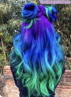 Bright Colored Peekaboo Highlights, Blue Phoenix Hair, Vivid Colour Hair, Hair Color Ideas Multicolor, Bright Rainbow Hair, Bright Colour Hair Ideas, Cool Vivid Hair Color, Hair Color Ideas Colorful Dyes, Vibrant Hair Dye Ideas