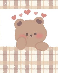 a brown teddy bear sitting on top of a bed with hearts flying out of it