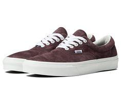 Vans Era - Skate Shoes : Pig Suede Wine Tasting : The Vans Era skate shoes keep your style going strong with clean and uncomplicated style, with more padding than the classic Authentic. Skateboard shoes with a low-top silhouette. Uppers of canvas, leather, or man-made materials with a double-stitched vamp. Cotton drill lining for breathable wear. Padded collar for added support. Die-cut EVA insert for reliable comfort. Vulcanized sole attachment with iconic waffle outsole for grippy wear and boa Trendy Canvas Shoes With White Sole For Skateboarding, Trendy Canvas Shoes With Vulcanized Sole For Skateboarding, Trendy Canvas Shoes For Skateboarding, Vans Low-top Canvas Shoes With Gum Sole, Leather Canvas Shoes For Skateboarding With Round Toe, Leather Canvas Shoes For Skateboarding, Urban Lace-up Canvas Skateboarding Shoes, Casual Suede Canvas Shoes With Vulcanized Sole, Vans Canvas Shoes With Contrast Sole For Skateboarding