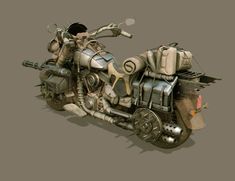 a motorcycle made out of metal and some sort of mechanical device on the back end