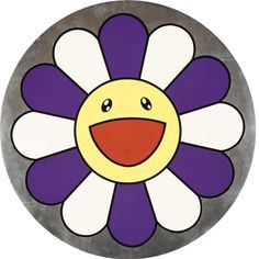 a purple and white flower with a smiling face