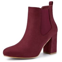 This block heel ankle boot is perfect for parties, meetings, dates, and every other special occasion that calls for on-the-go shoes. The heel has just enough height to elongate legs and provides arch support to hug your feet. Heel Height: 3 3/8 inches. Size: 6. Color: burgundy. Gender: female. Age Group: adult. Pattern: Solid. Block Heels With Stacked Heel For Party In Fall, Stacked Heel Block Heels For Party In Fall, Block Heels With Stacked Heel For Fall Party, Wedding Cowboy Boots, Ankle Chelsea Boots, Chunky Heel Ankle Boots, Womens Chunky Heels, Block Heel Ankle Boots, Chunky High Heels