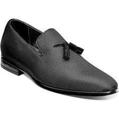 Stacy Adams Tazewell Plain Toe Tassel Tuxedo Shoes Slip On Black 25343-001 The Stacy Adams Tazewell Plain Toe Tassel Slip On features a patterned upper with a tonal suede look tassel and a dress rubber sole. Inside, the fully cushioned foot bed and leather linings add all-day comfort to its fashion forward style. Textile upper Leather linings for added breathability Fully cushioned insole with Memory Foam for all-day comfort Non-leather outsole Black Slip-on Tassel Loafers With Textured Sole, Black Tassel Slip-on Loafers, Elegant Black Tassel Loafers With Textured Sole, Black Flat Tassel Loafers With Leather Sole, Formal Leather Low-top Tassel Loafers, Formal Leather Tassel Loafers Low-top, Elegant Synthetic Dress Shoes With Rubber Sole, Black Slip-on Tassel Loafers With Closed Toe, Black Tassel Loafers Slip-on Closed Toe