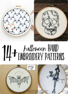 halloween hand embroidery patterns with text overlay