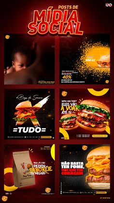 Burger hamburguer nega post de mídia social ,post de hamburguer burger post Instagram post Digital Ideas, Social Post, Ad Design, Media Design, Social Media Design, Banners, Pizza, Portfolio, Photoshop