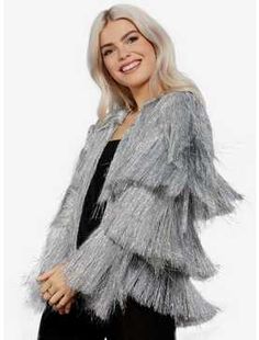 Tinsel Jacket, Tassel Jacket, Silver Jacket, Party Jackets, Silver Tinsel, Festival Jacket, Girls Outerwear, Sequin Jacket, Fringe Jacket