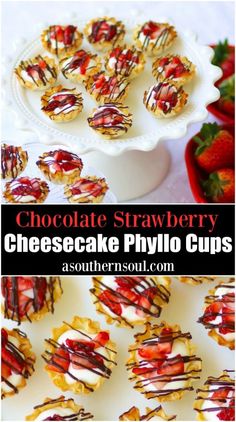 chocolate strawberry cheesecake phyllo cups on a plate