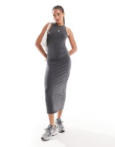 Pull&Bear racer neck midi dress in washed charcoal gray | ASOS Casual Gray Sleeveless Maxi Dress, Casual Gray Stretch Maxi Dress, Gray Stretch Midi Dress For Summer, Casual Gray Stretch Midi Dress, Casual Gray Midi Dress, Gray Stretch Midi Dress, Formal Dresses Graduation, Cocktail Dress Formal, Winter Party Dress