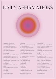 a pink poster with the words daily affirmations on it and an orange circle