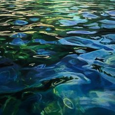 an abstract painting of water with blue and green colors