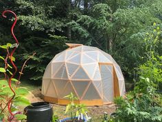 a large dome like structure surrounded by trees and plants