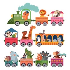 a cross stitch pattern with animals riding on a train