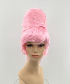 "Welcome to Funtasy Wigs - Premium quality theatrical Halloween costume / cosplay wigs. Great looking 1950'S ROUND BEEHIVE theatrical costume wig. Deluxe quality wig with structured beehive top. Production Type: Custom Design Color: Pink Material: Deluxe Synthetic Wig Fiber Cap Size: 22\" One Size Fits Most Comfort Cap Condition: NEW Ready to Wear: Yes, no styling needed, hairspray recommended. etsy Price: $40 plus FREE SHIPPING within the US! USA Based Seller *Please note that actual colors may Wigs Pink, Wigs Collection, Character Halloween Costumes, Singer Costumes, Anime Wigs, Costume Anime, The Wedding Singer, Wavy Style, High Quality Wigs