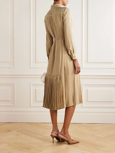 GUCCI Belted pleated silk-jacquard midi shirt dress | NET-A-PORTER