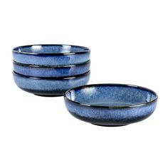 three blue bowls sitting on top of each other