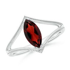 Prong-set on a wide split shank is the reddish brown marquise garnet. The intricate milgrain detailing on the platinum shank lends extra charm to this elegant ring. Split Shank Ring, Hessonite Garnet, Mom And Sister, Reddish Brown, Split Shank, Elegant Ring, 925 Silver Jewelry, Garnet Rings, Garnet Gemstone