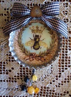 a decorative plate with a bee on it