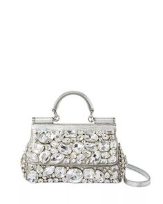 Dolce & Gabbana - Small Sicily Bag with All Over Gemstone Embellishment Sicily Bag, Beaded Accessories, Beaded Bags, Clutch Handbag, Moda Fashion, Sicily, Small Bags, Chain Strap, Mini Bag