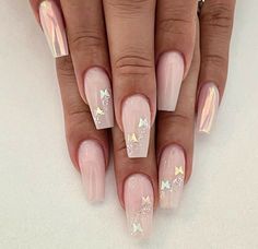 Nail Tip Designs, Spring Acrylic Nails, Nude Nail, Nude Nail Designs, Acrylic Nails Coffin Pink, Bling Acrylic Nails, Acrylic Nails Coffin Short, Silver Nails, Luxury Nails