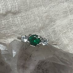 Size 7..Genuine Emerald. This Was One Of The First Rings I Put Together. I Replaced The Center Cubic Zirconia With The Emerald. It Is Approximately .5ct, Earth Mined. The Other Gems Are Cz’s As Well. In .925 Silver With Rhodium Coating Silver Emerald Engagement Ring, Emerald Promise Ring, Promise Ring Silver, Huge Rings, Clover Ring, Mens Stainless Steel Rings, Marcasite Ring, Large Ring, Tourmaline Crystal